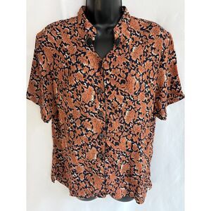 Vintage Chase New Design Button Down Short Sleeve Shirt Floral Size L Retro